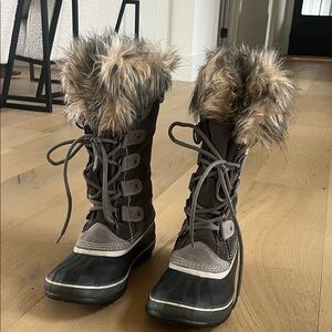 Sorel Women's Brown Faux Fur Lace-Up Waterproof Winter Boots